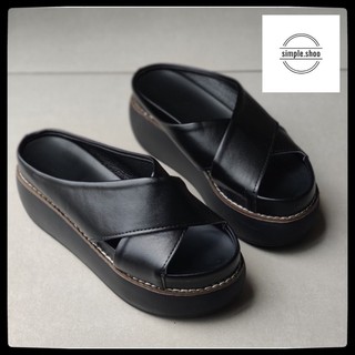 Dép da quai chéo đế 5cm Hàng sẵn có - Simple Shoo