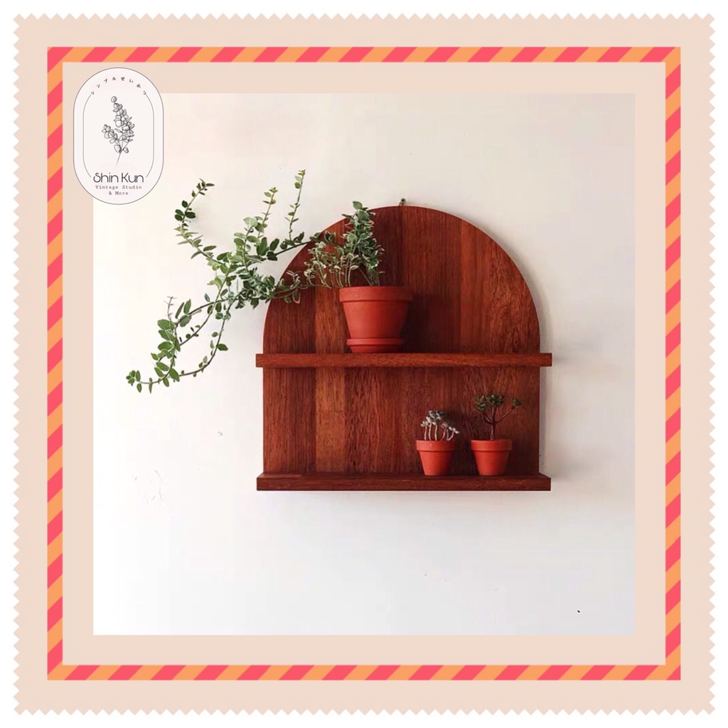 Kệ Gỗ Treo Tường Đựng Gia Vị Nhà Bếp Hoặc Chậu Cây Cảnh Decor 2 Tầng SS63
