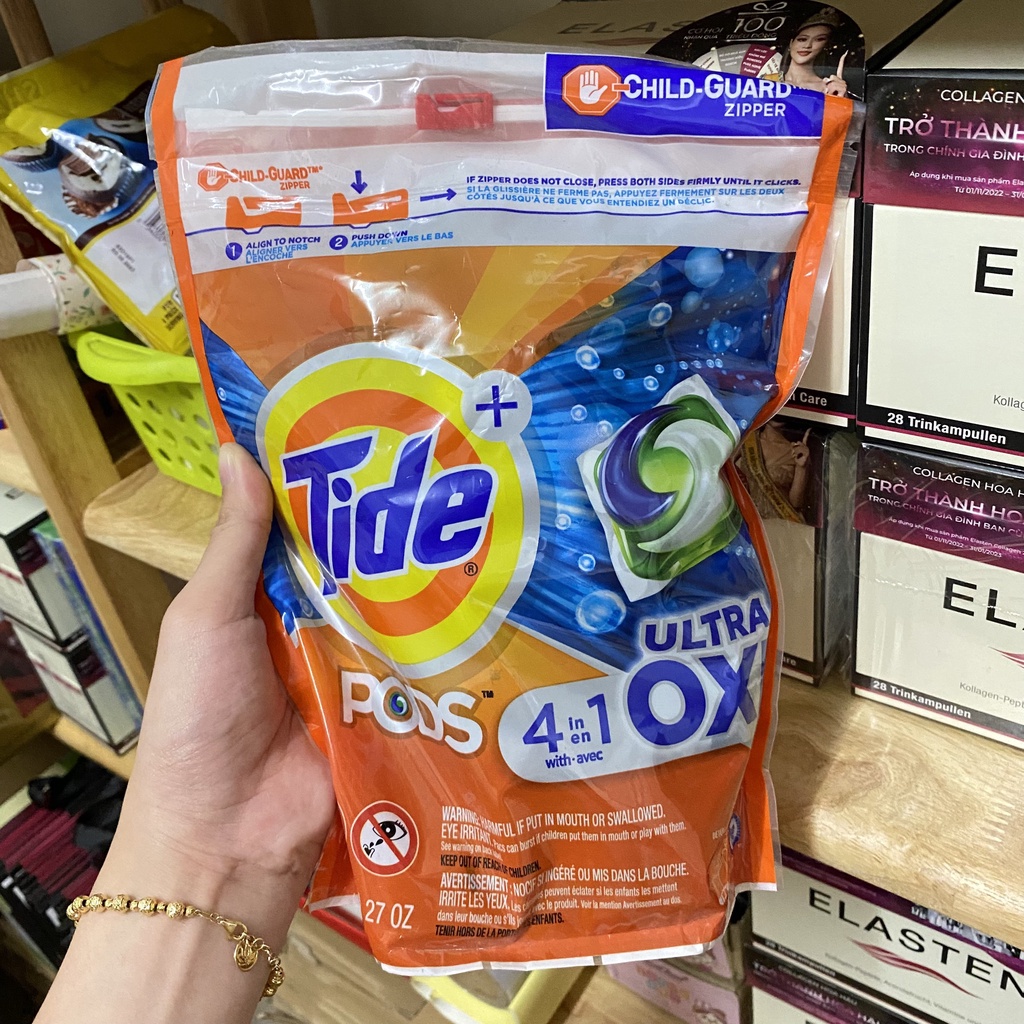 [Full Seal] Viên Giặt Tide Pod Ultra Oxi 4in1 Mỹ (Giặt + Tẩy + Giữ Màu + Mềm Vải) Thơm Hương Hoa 26 Viên