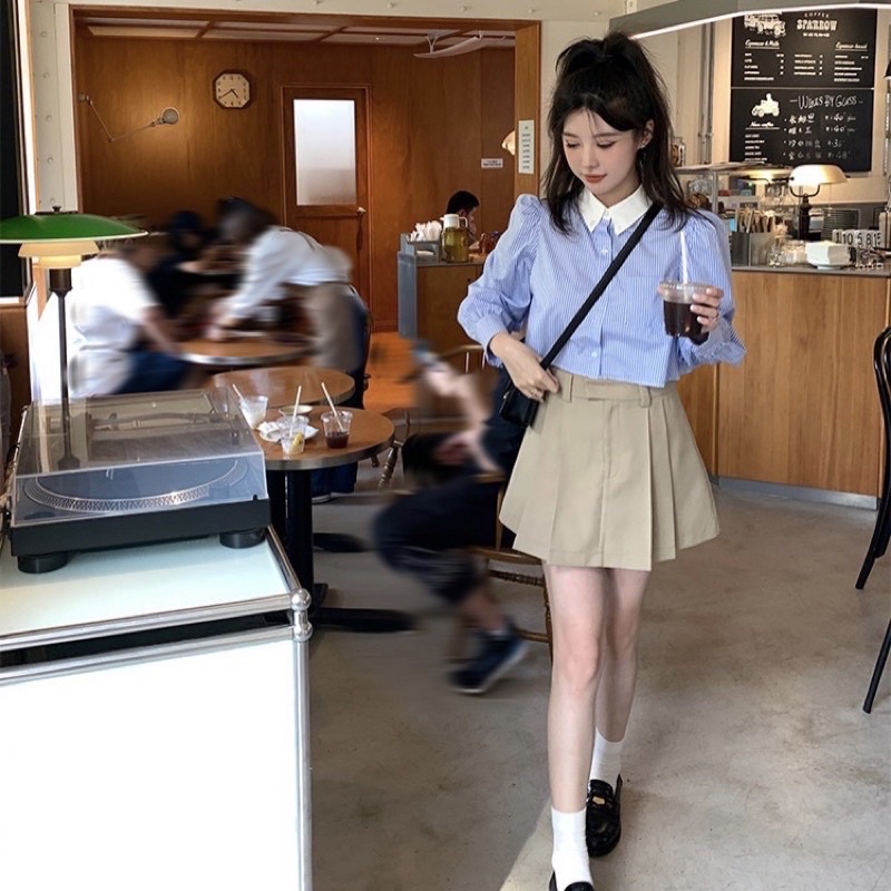 Áo Sơ Mi Croptop Hàn Quốc, Dáng Basic, Freesize Dưới 60Kg, Hàng Hot Trend, Loại 1