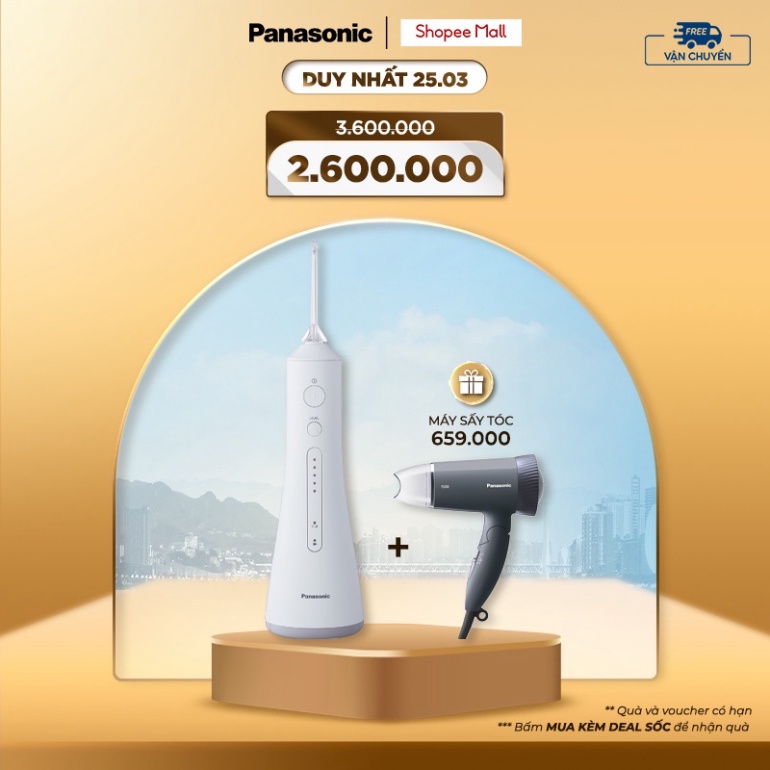 [ Máy Tăm Nước Cầm Tay Panasonic Công Nghệ Siêu Âm EW1511 - Làm Sạch Răng Nướu .