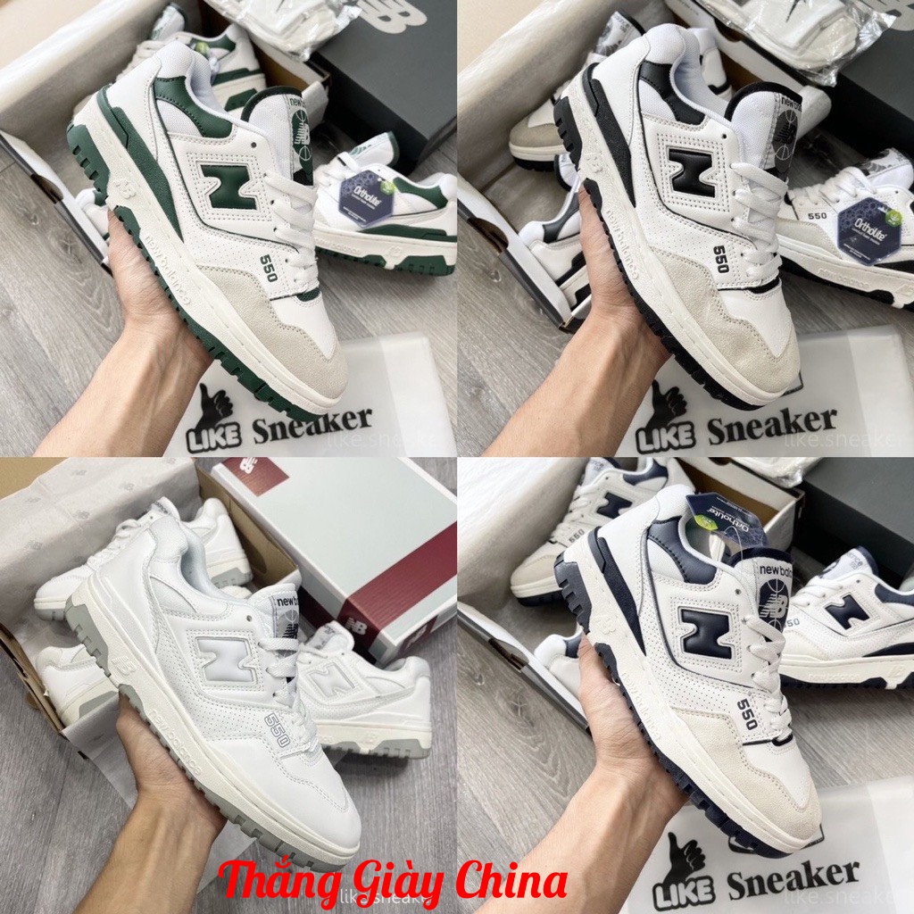 Giày NB 550, New Balance 550 'White Green, White Black' , NB 550 Basic Xanh Đen Trắng full box bill hót 2023