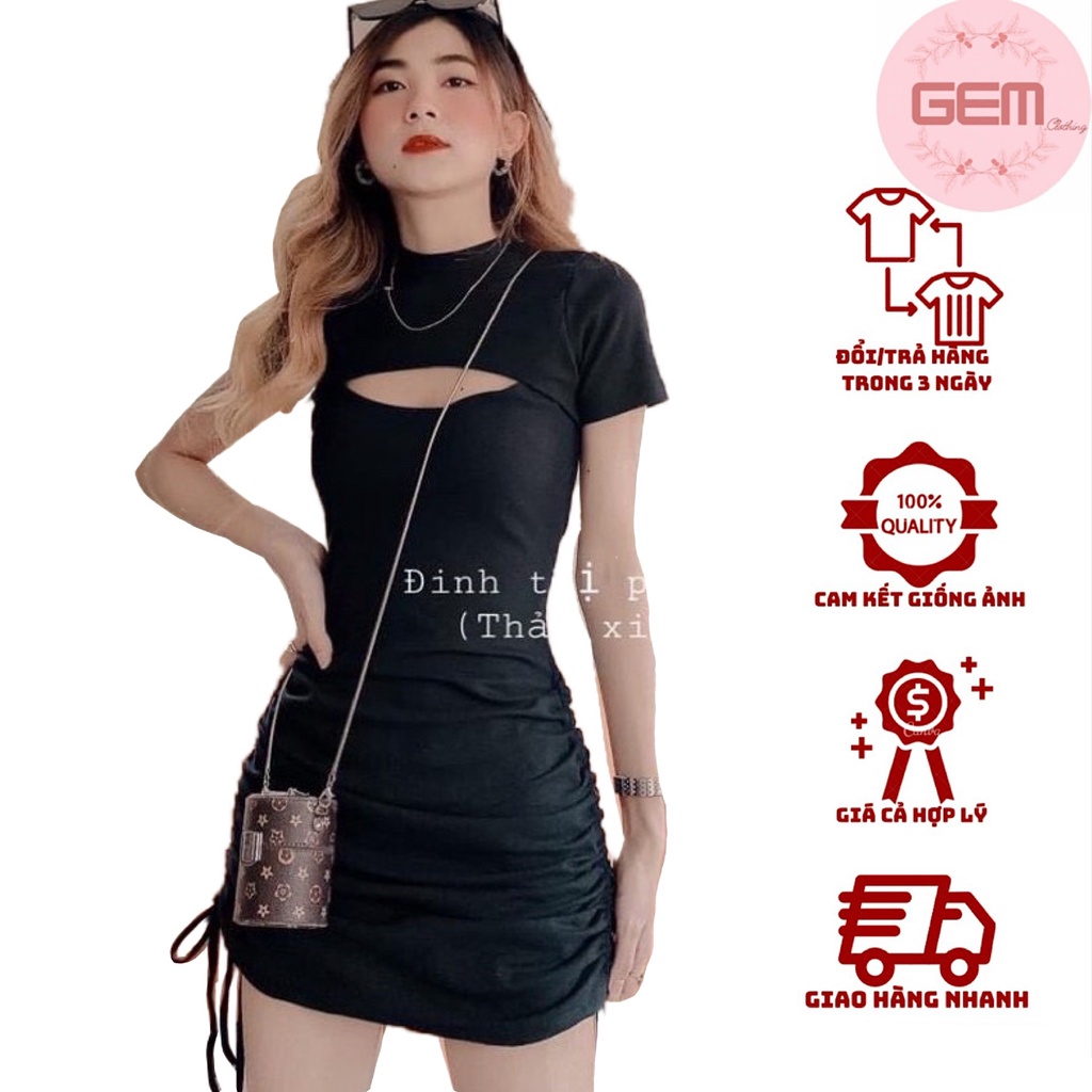 Đầm Body Trơn Rút Dây GenY Váy Ôm Nhún Thân Chất Vải Thun Gân Mềm Mịn sale freeship