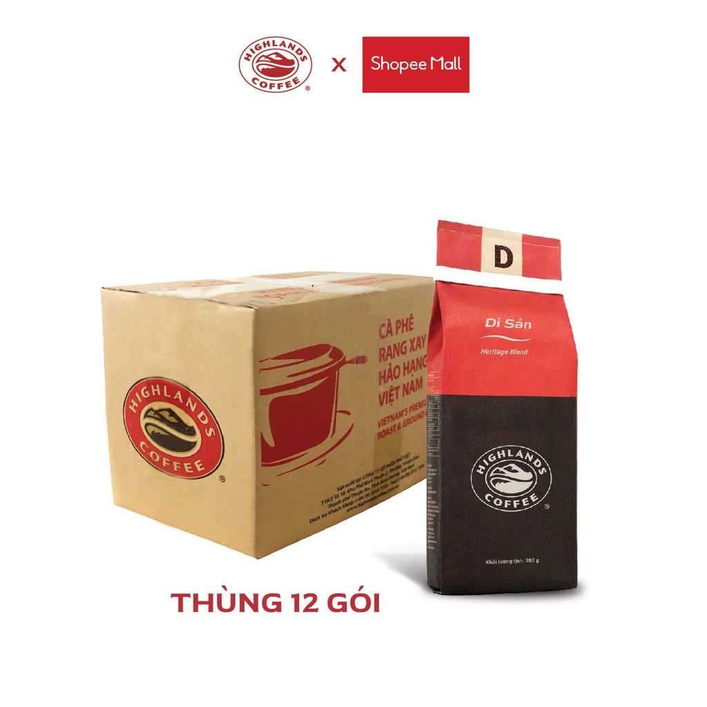 Thùng 12 gói cà phê rang xay Di sản Highlands Coffee 200g