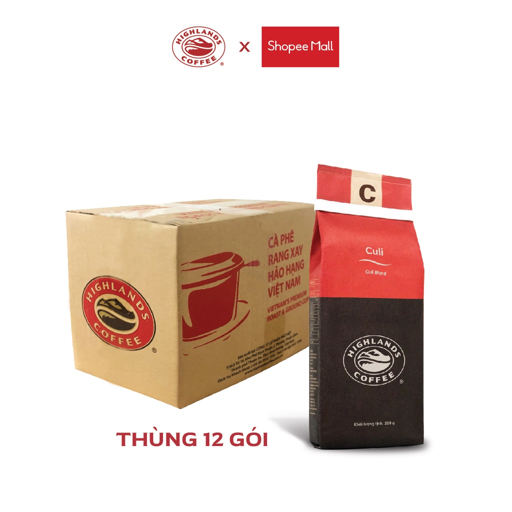 Thùng 12 gói Cà phê rang xay Culi Highlands Coffee 200g