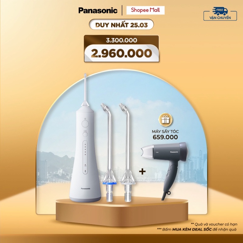 [ Combo Máy Tăm Nước Cầm Tay Panasonic Công Nghệ Siêu Âm EW1511+Đầu thay thế WEW0983X401 .