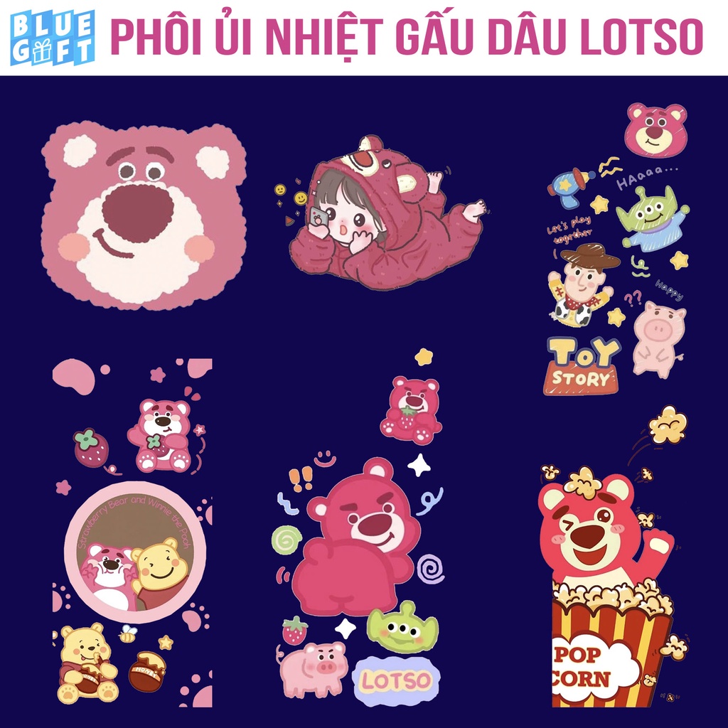 (Hình Ủi Nhiệt Quần Áo - Miếng Dán Ủi Quần Áo) Có In Theo Yêu Cầu, Hình Ủi Gấu Lotso LS12 - Blue Gift