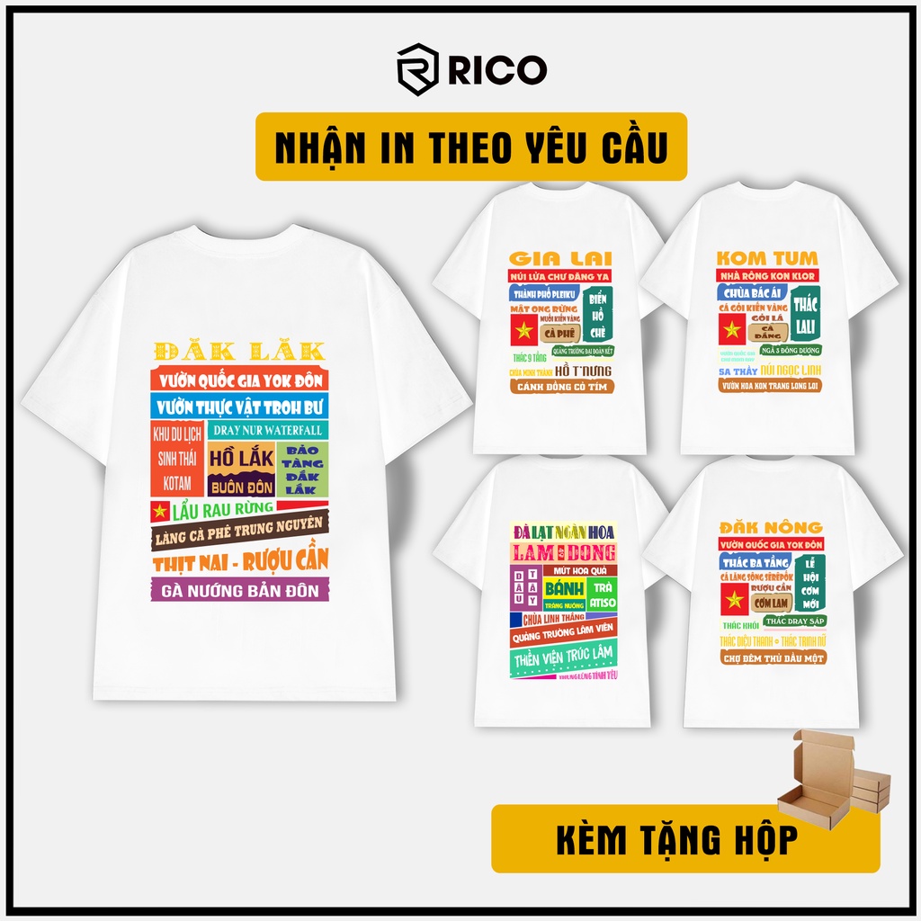 Áo Thun Unisex Các Tỉnh Tây Nguyên Màu Trắng Việt Nam RICO BRAND Phông Nam Nữ Oversize Cổ Tròn Tay Lỡ Thế Hệ Genz