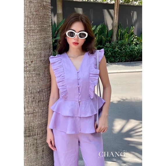 Rập giấy thiết kế, Rập giấy set bộ nữ cổ V nhún bèo peplum và quần xuông, Rập giấy A0 cắt sẵn