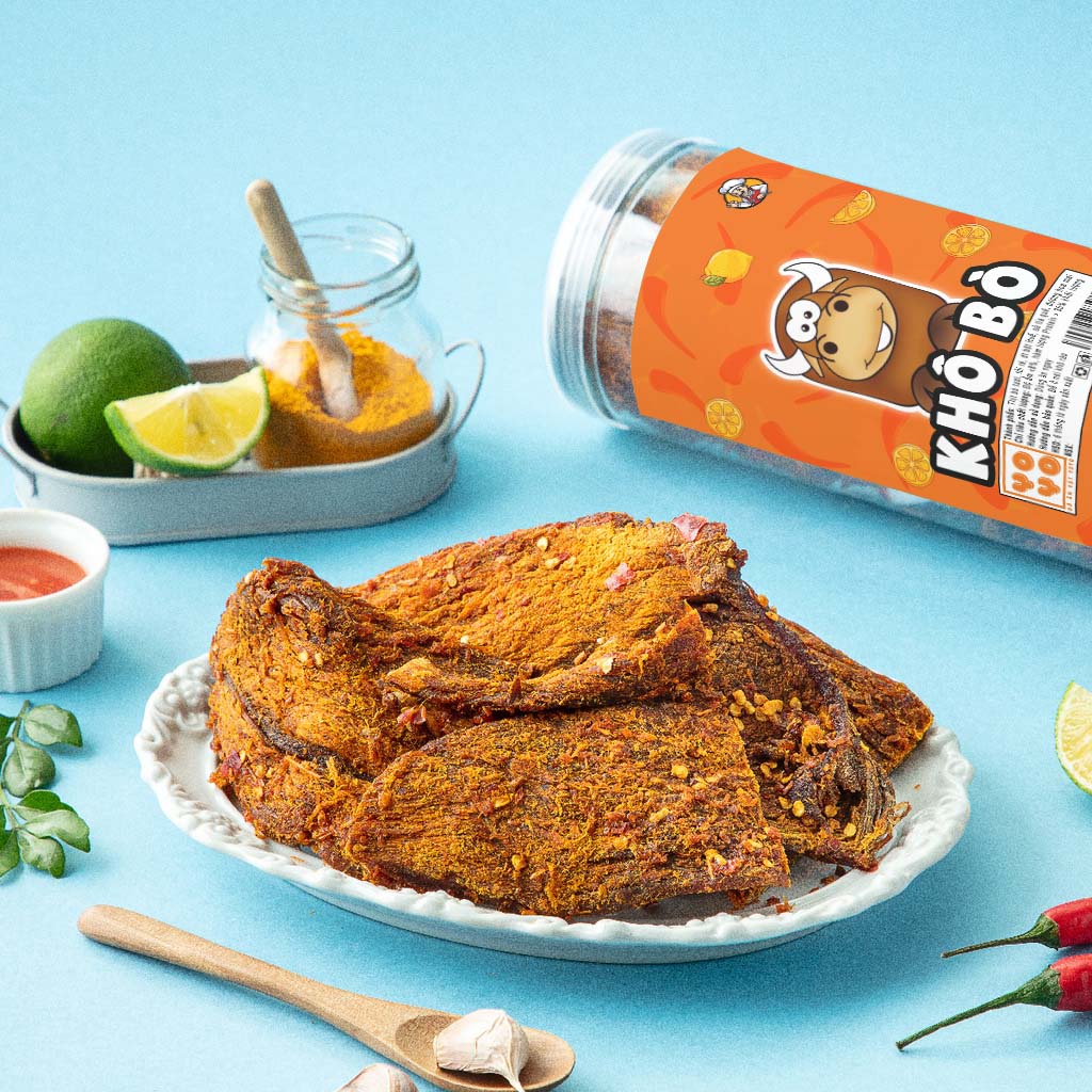 Khô bò miếng mềm Hồng Ngự đóng hũ 250g đồ ăn vặt YOYO