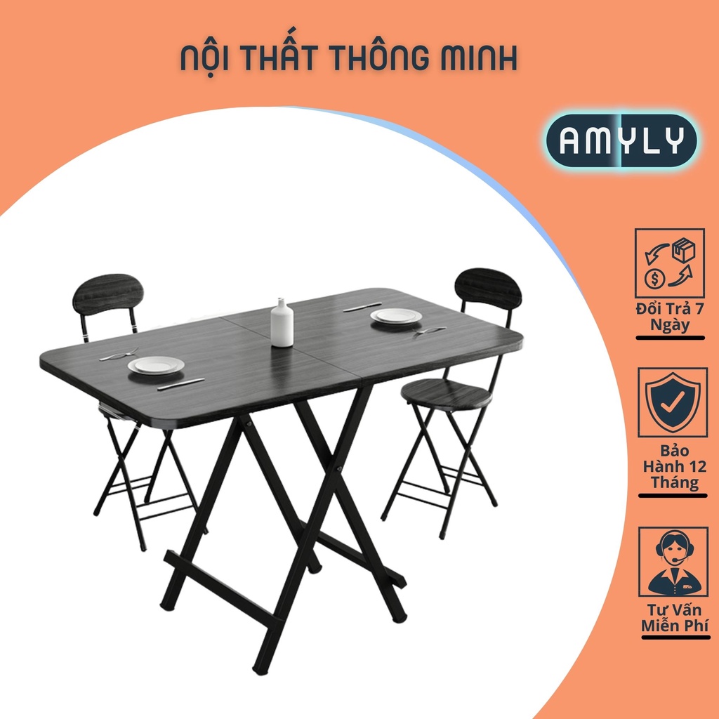Bàn Ăn Gấp Gọn AMYLY Bàn Gấp Gọn Tiện Lợi Đa Năng Loại 2 Mảnh Nhiều Kích Cỡ D120*R60*C74cm Ba Màu Trắng Đen Nâu