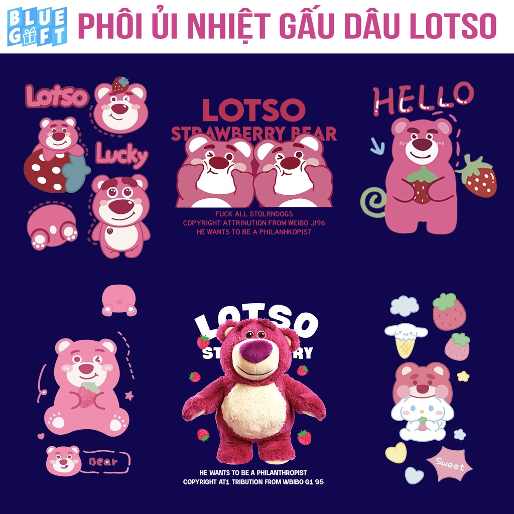 (Hình Ủi Nhiệt Quần Áo - Miếng Dán Ủi Quần Áo) Có In Theo Yêu Cầu, Hình Ủi Gấu Lotso LS7 - Blue Gift