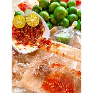 Bánh tráng tôm dẻo chấm sate hành muối tắc