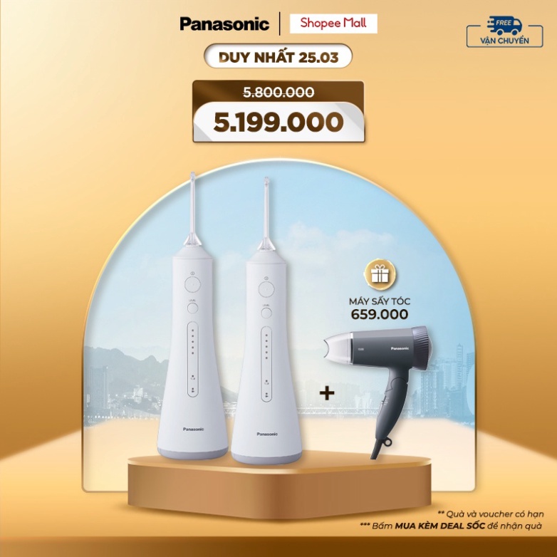 [ Combo 2 Máy Tăm Nước Cầm Tay Panasonic EW1511W451 - Công Nghệ Siêu Âm - Làm Sạch Răng Nướu .