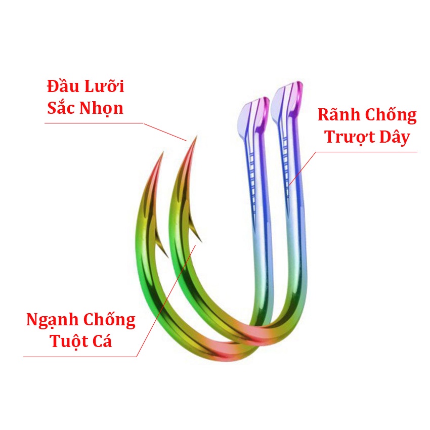 Lưỡi câu cá titan 7 màu cao cấp chất liệu siêu cứng sắc bén và chống ăn mòn chuyên câu cá trắm, trôi, chép...