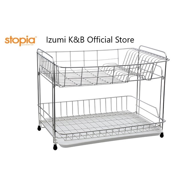 Kệ úp chén dĩa 2 tầng Inox có khay nhựa và ống đũa