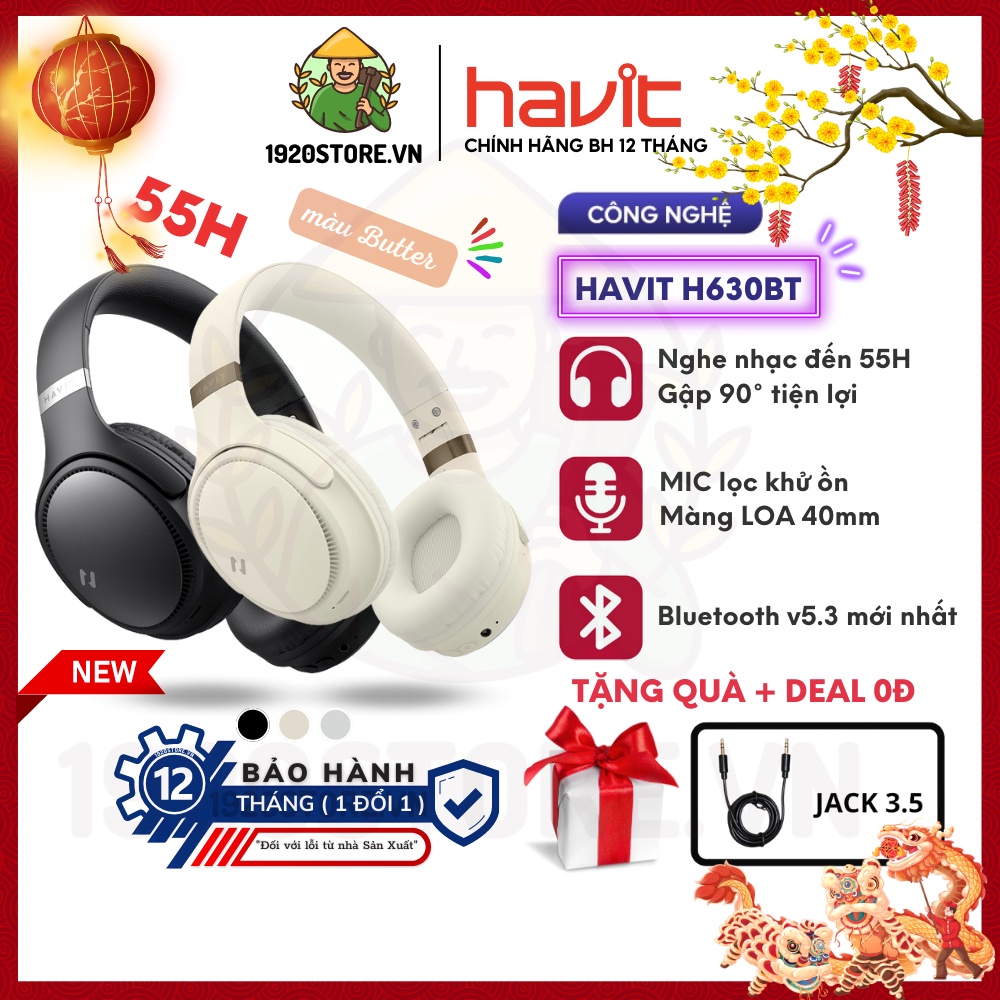 【Hỏa Tốc HCM】Tai Nghe Bluetooth Headphone HAVIT H630BT, BT v5.3, Driver 40mm, Gập Tiện Lợi, Pin 36H - Chính Hãng BH 12T
