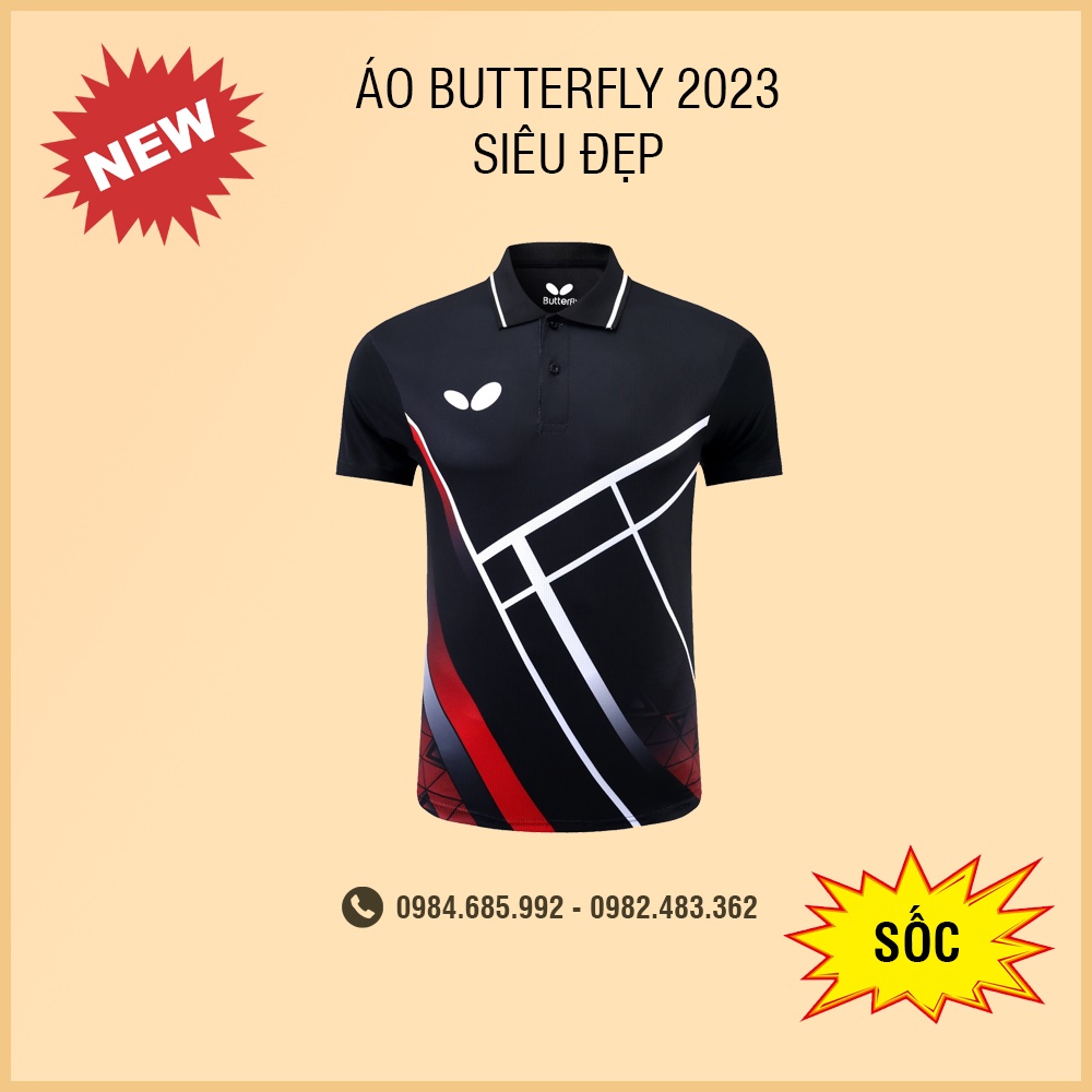Áo bóng bàn nam đen Butterfly 2023, chất liệu Polyester thoáng mát, nhanh khô, thiết kế đẹp mắt