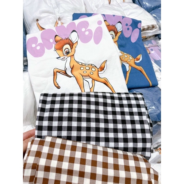 Bộ áo phông cotton quần dài kẻ cho nữ