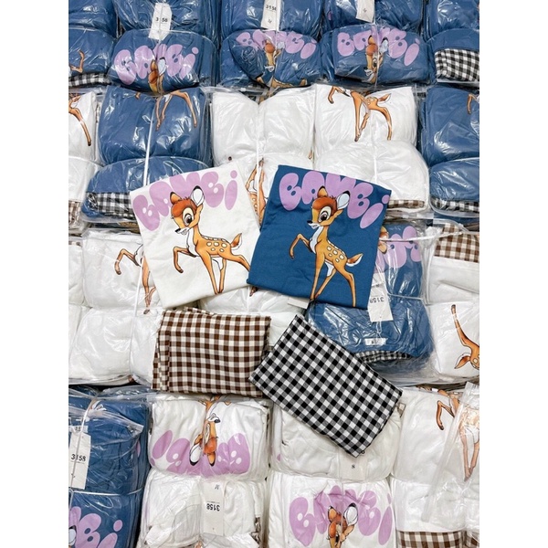 Bộ áo phông cotton quần dài kẻ cho nữ