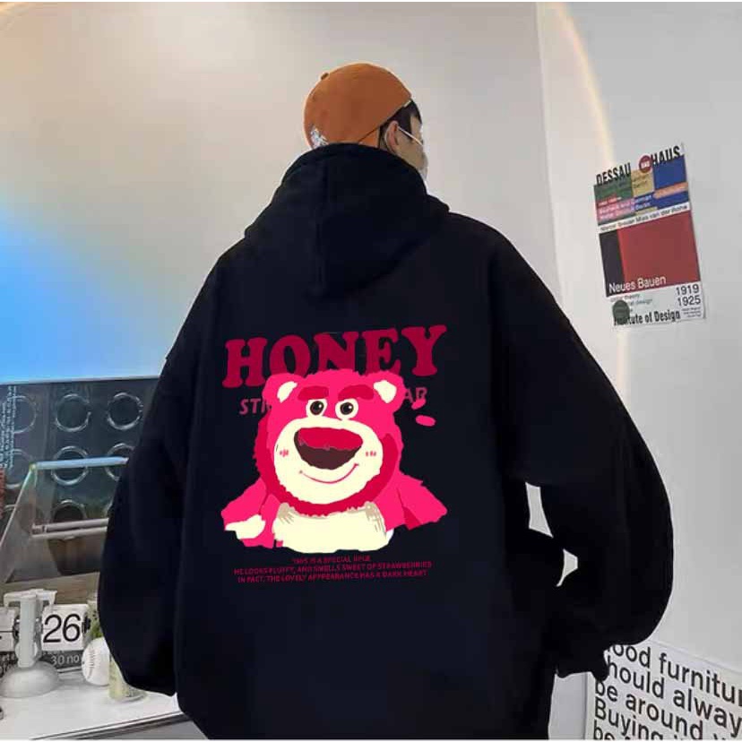 ÁO KHOÁC NỈ BÔNG CAO CẤP VẢI ĐẸP MỀM MỊN CÓ NÓN ÉP HÌNH GẤU DÂU HONEY - ÁO KHOÁC HOODIE TRẺ TRUNG NĂNG ĐỘNG PHONG CÁCH | BigBuy360 - bigbuy360.vn