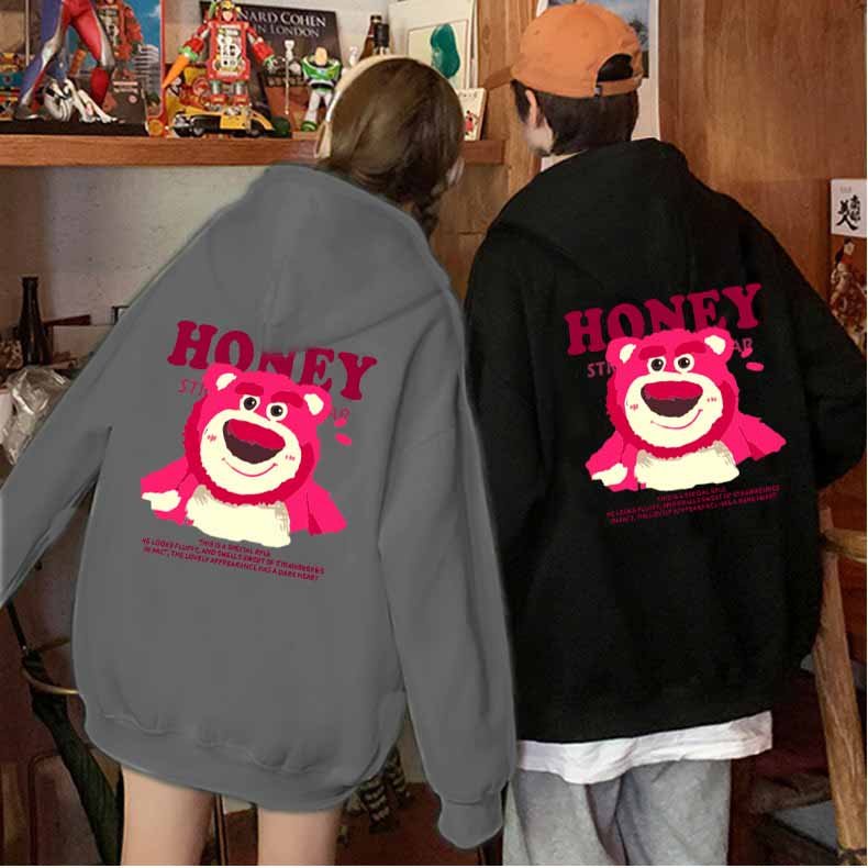 ÁO KHOÁC NỈ BÔNG CAO CẤP VẢI ĐẸP MỀM MỊN CÓ NÓN ÉP HÌNH GẤU DÂU HONEY - ÁO KHOÁC HOODIE TRẺ TRUNG NĂNG ĐỘNG PHONG CÁCH | BigBuy360 - bigbuy360.vn