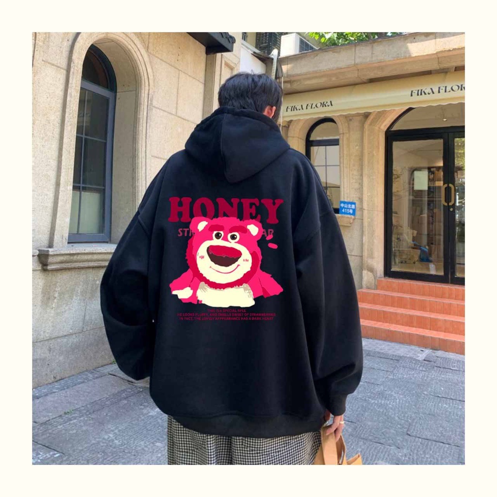 ÁO KHOÁC NỈ BÔNG CAO CẤP VẢI ĐẸP MỀM MỊN CÓ NÓN ÉP HÌNH GẤU DÂU HONEY - ÁO KHOÁC HOODIE TRẺ TRUNG NĂNG ĐỘNG PHONG CÁCH | BigBuy360 - bigbuy360.vn