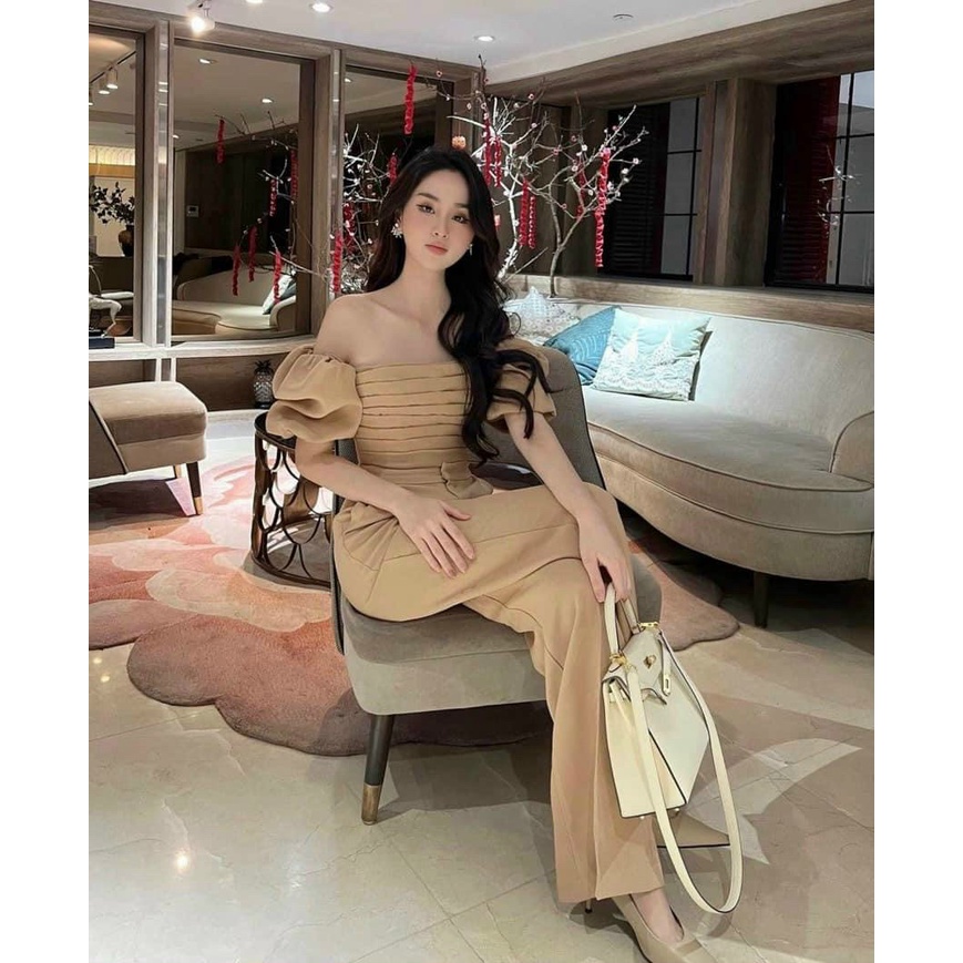 Sét bộ nữ hàng thiết kế cao cấp áo trễ vai dáng ngắn mix quần ống rộng,chất đẹp diện đi đâu cũng sang