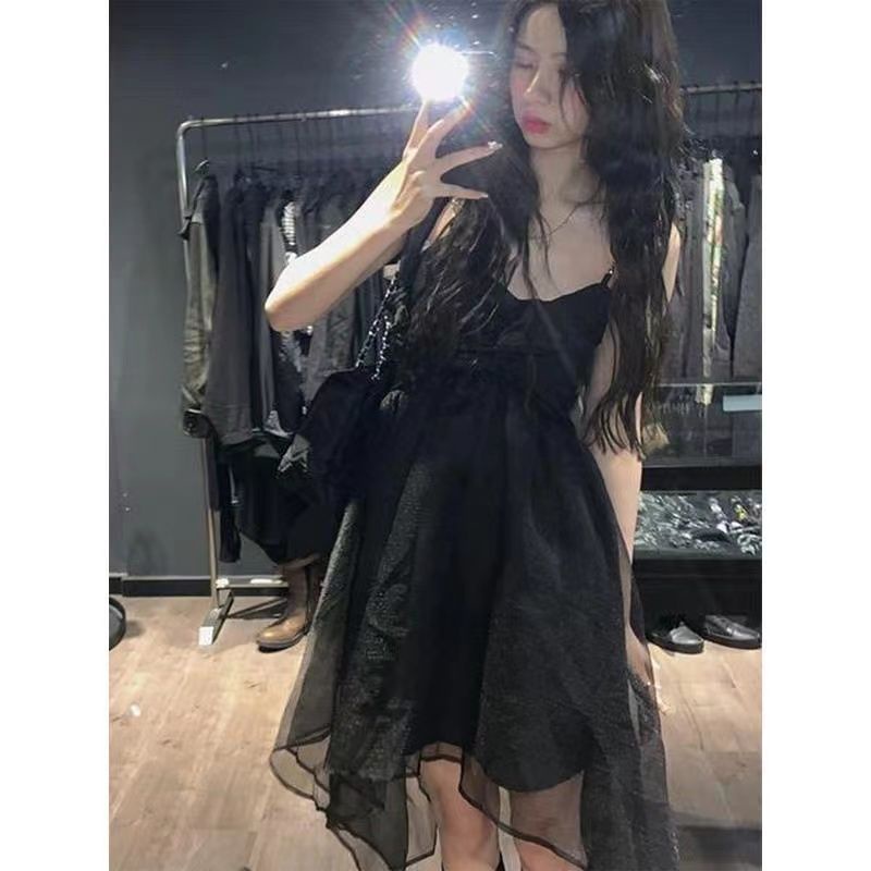 Đầm công chúa Đầm Dài Hai Dây Màu Đen Phong Cách Pháp Thời Trang Mùa Hè Ngọt Ngào Cho Nữ