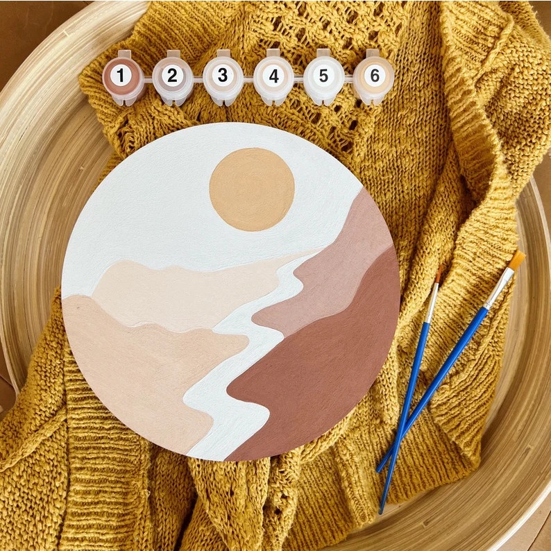 Tranh tô màu theo số chủ đề thiên nhiên d20cm, có dây da treo tranh decor, tranh Vuoongdecor.