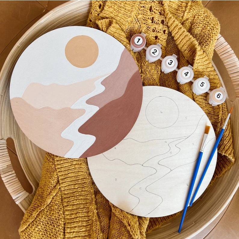 Tranh tô màu theo số chủ đề thiên nhiên d20cm, có dây da treo tranh decor, tranh Vuoongdecor.