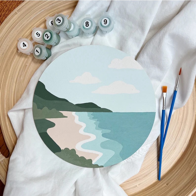 Tranh tô màu theo số chủ đề thiên nhiên d20cm, có dây da treo tranh decor, tranh Vuoongdecor.