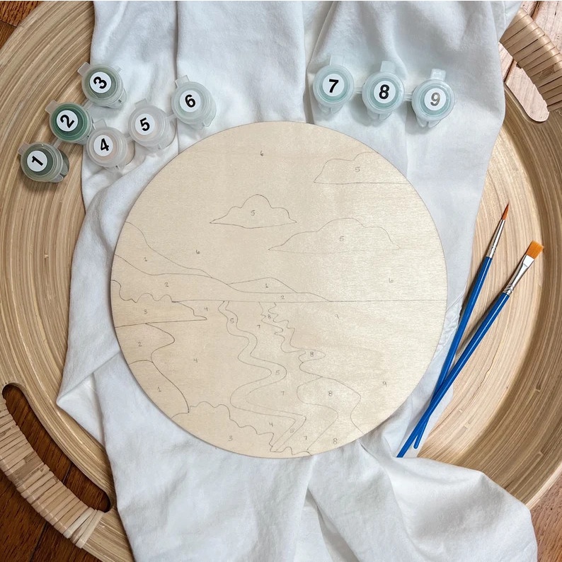 Tranh tô màu theo số chủ đề thiên nhiên d20cm, có dây da treo tranh decor, tranh Vuoongdecor.