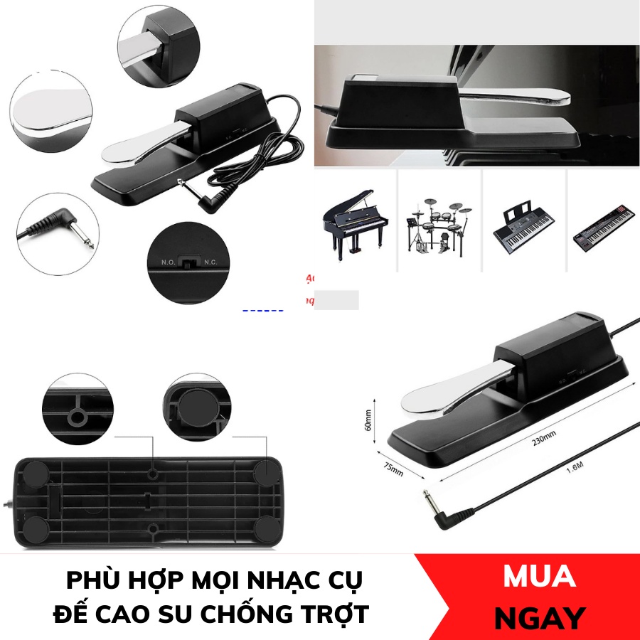 Pedal Sustain đa năng tạo độ vang cho đàn Piano, Đàn Organ, Trống điện.