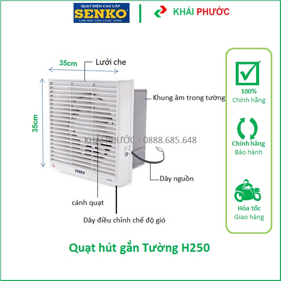 Quạt Hút Mùi Thông Gió Gắn Tường Nhà Vệ Sinh Nhà Tắm WC Senko H250 40W 2 chiều Giá Rẻ Chính hãng - K