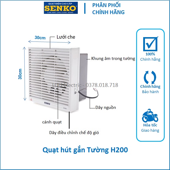 Quạt Hút Mùi Thông Gió Gắn Tường Nhà Vệ Sinh Nhà Tắm WC Senko H200 35W 2 chiều Giá Rẻ Chính hãng - LOLi Electric