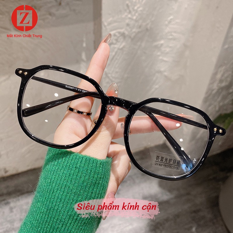 Kính cận thị học sinh-Thời Trang tròng trắng nam nữ chống bức xạ bảo vệ mắt, form to bản trơn dày siêu đẹp mã H0802