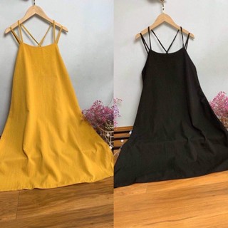 Đầm 2 dây đi biển màu tím chất đũi siêu mát