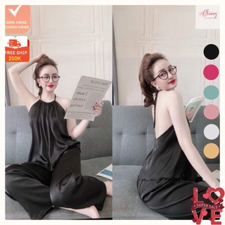 Đồ ngủ hai dây, bộ đồ ngủ kiểu yếm, đồ ngủ lụa satin cao cấp mát mịn