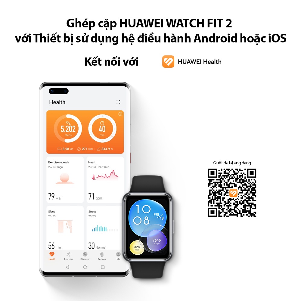 Đồng Hồ Thông Minh HUAWEI WATCH FIT 2 | Màn hình FullView 1.74” | Gọi thoại Bluetooth - Hàng Chính Hãng