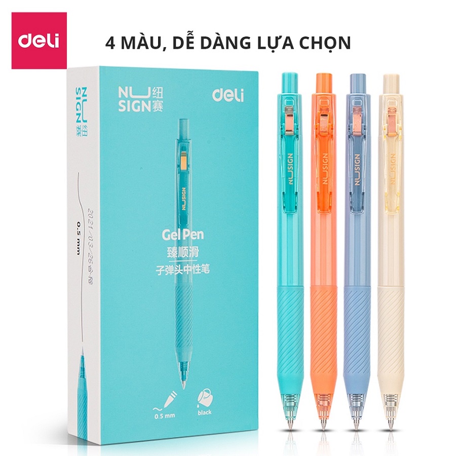 Hộp 12 cây bút bi dạng gel cao cấp Deli NS568 / 568 mực đen ngòi 0.5mm