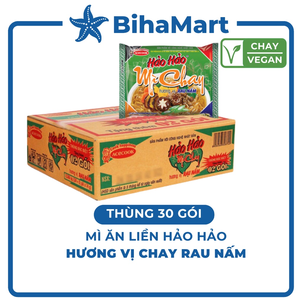 [THÙNG 30 GÓI] - ACECOOK - Mì Hảo Hảo hương vị chay rau nấm (75g/gói) - Mì ăn liền Hảo Hảo chay rau nấm