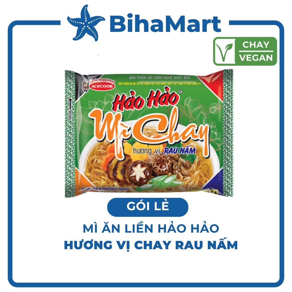 [GÓI LẺ] - ACECOOK - Mì Hảo Hảo hương vị chay rau nấm (75g/gói) - Mì ăn liền Hảo Hảo chay rau nấm