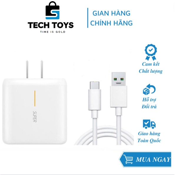 Bộ Sạc Type C PD 65W - SUPER VOOC 2.0 Oppo Find X2,Reno5,Realme 7 Pro,Reno4 Pro,Reno6 Chính Hãng TECHTOYS