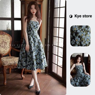 Váy dài hai dây dáng xòe KYE chất liệu vải xốp hoa nổi cao cấp Xavia dress