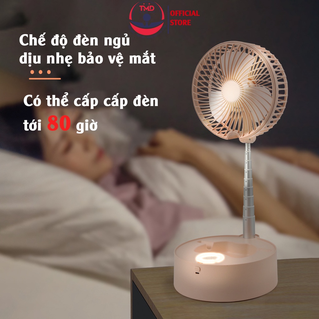 Quạt tích điện gấp gọn TMD GROUP - Điều khiển từ xa kiêm đèn ngủ, công suất lớn 25W, Pin trâu 7200mAh