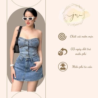 Áo jean croptop cúp ngực - Ju Boutique
