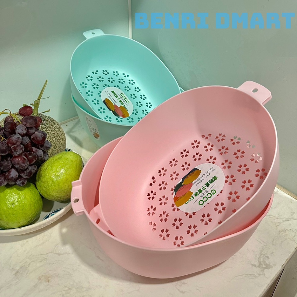 bộ rổ 2 món nhựa eccox cao cấp, rửa rau củ quả, đựng đồ tiện lợi, rổ 2 lớp 3236
