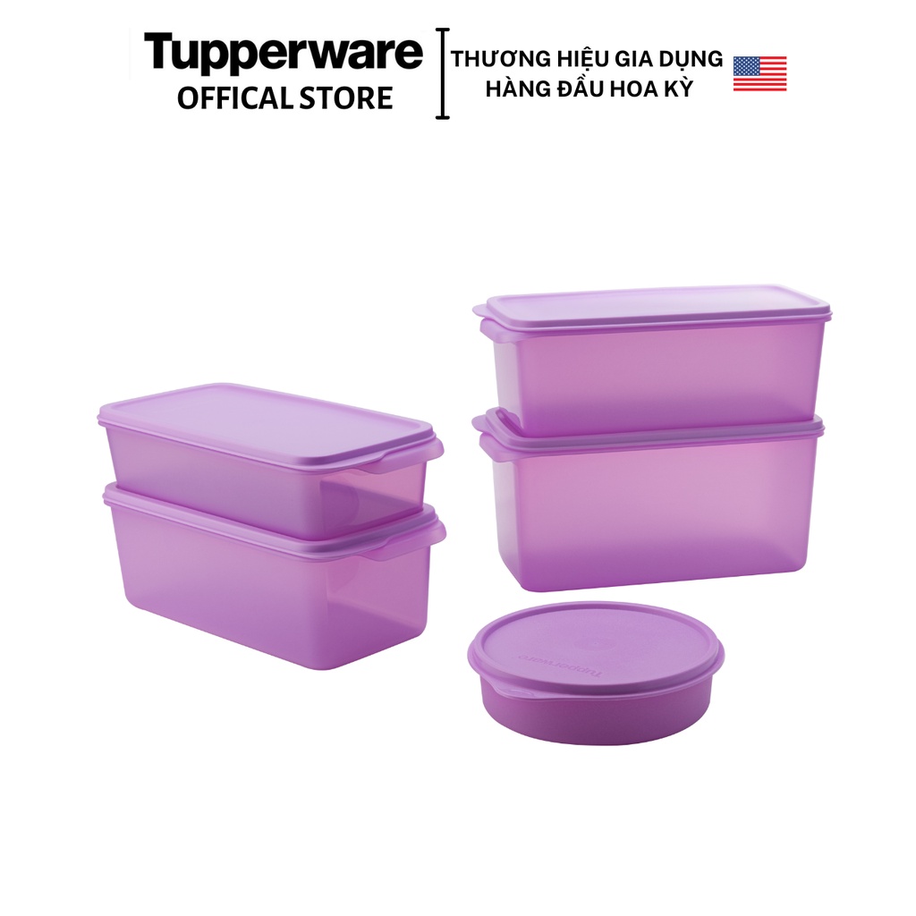 Bộ hộp trữ mát Tupperware Freshia Purple Set 5 hộp - Bảo hành trọn đời - Nhựa nguyên sinh PP số 5 an toàn sức khoẻ