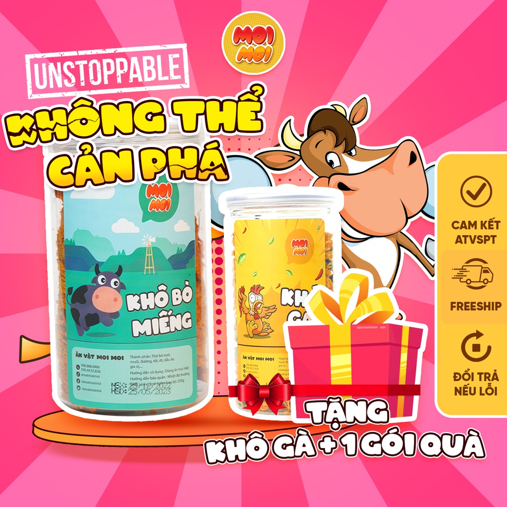 Combo Không Thể Cản Phá Đồ Ăn Vặt: Khô bò miếng hồng ngự + Tặng khô gà lá chanh 250g và 1 phần quà - Đồ ăn vặt MoiMoi HN